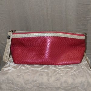 Hot pink faux reptile skin cosmetic bag